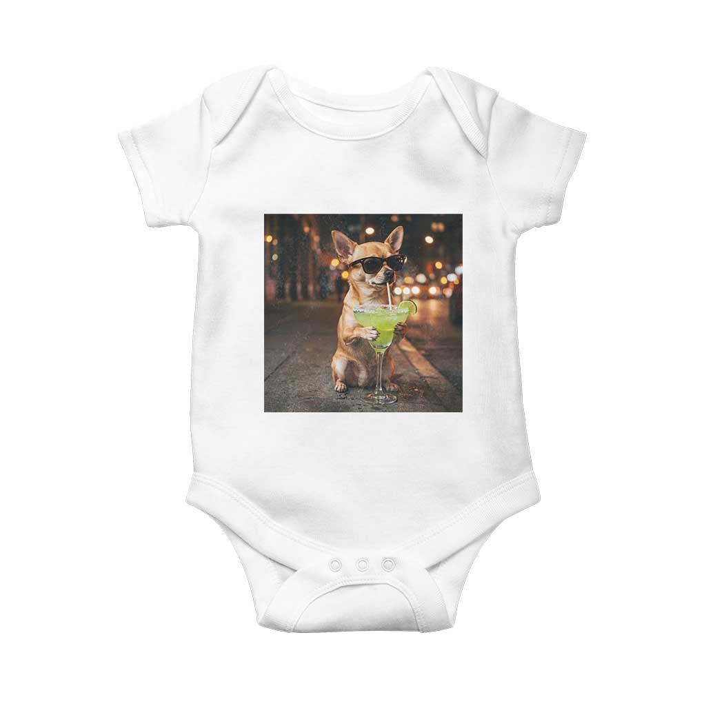 Cinco de Mayo Margarita Baby Onesie Funny Chihuahua Drinking Cocktail Mexican Fiesta Gift TS14 White Print Your Wear