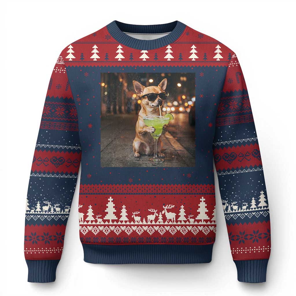 Cinco de Mayo Margarita Ugly Christmas Sweater Funny Chihuahua Drinking Cocktail Mexican Fiesta Gift TS14 Navy Red Print Your Wear