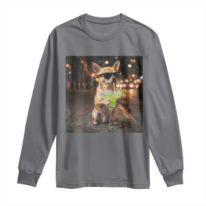 Cinco de Mayo Margarita Long Sleeve Shirt Funny Chihuahua Drinking Cocktail Mexican Fiesta Gift TS14 Charcoal Print Your Wear
