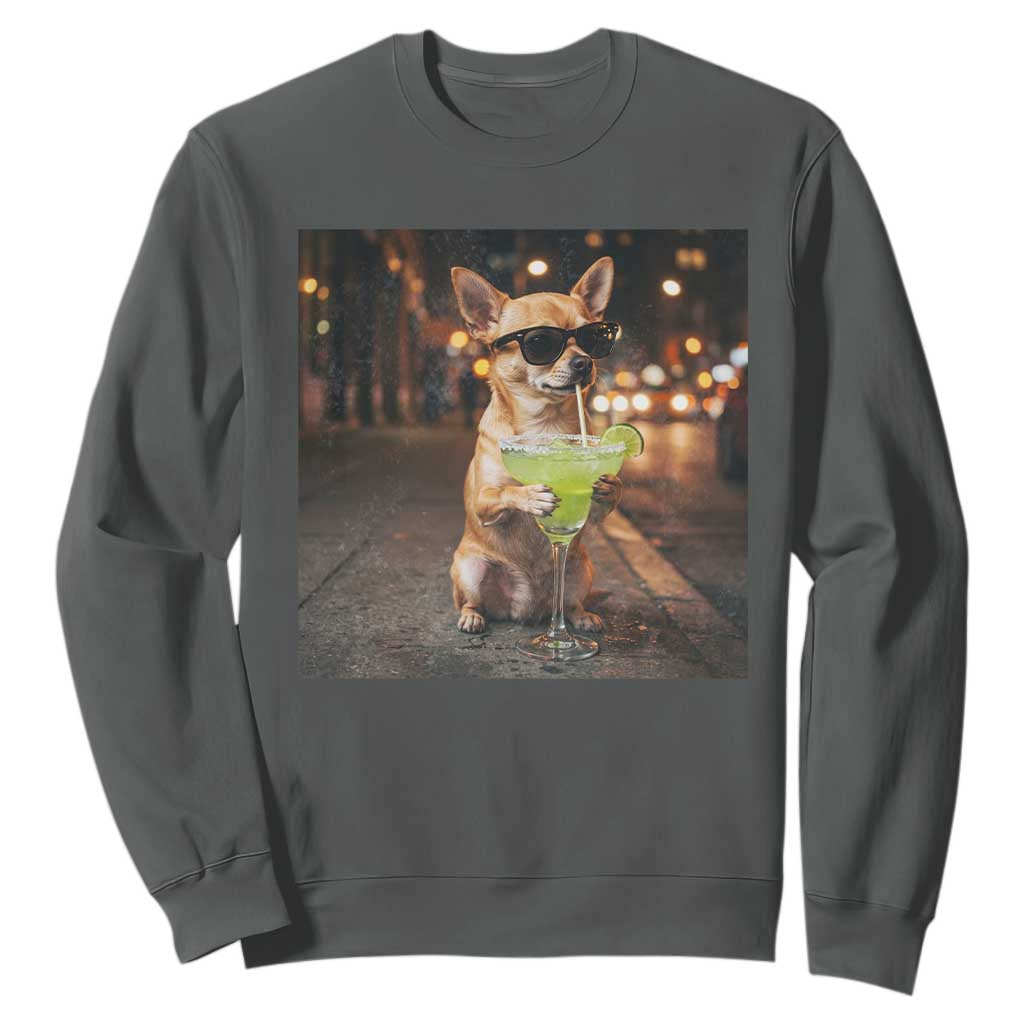 Cinco de Mayo Margarita Sweatshirt Funny Chihuahua Drinking Cocktail Mexican Fiesta Gift TS14 Dark Heather Print Your Wear