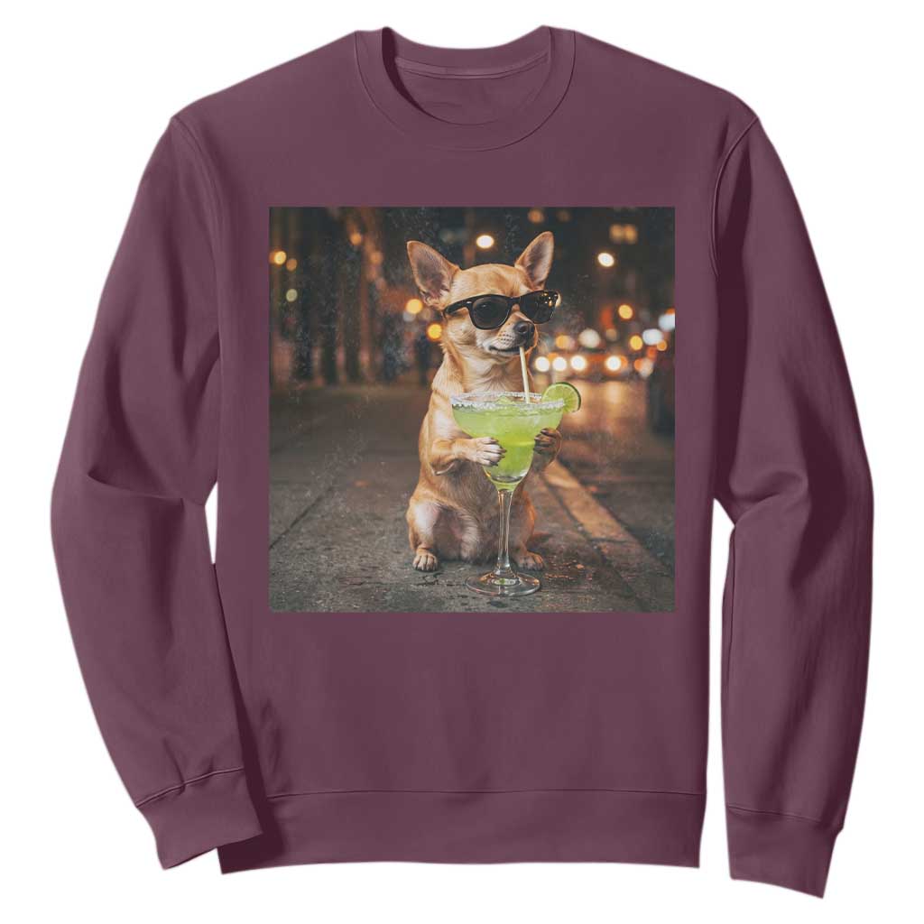 Cinco de Mayo Margarita Sweatshirt Funny Chihuahua Drinking Cocktail Mexican Fiesta Gift TS14 Maroon Print Your Wear