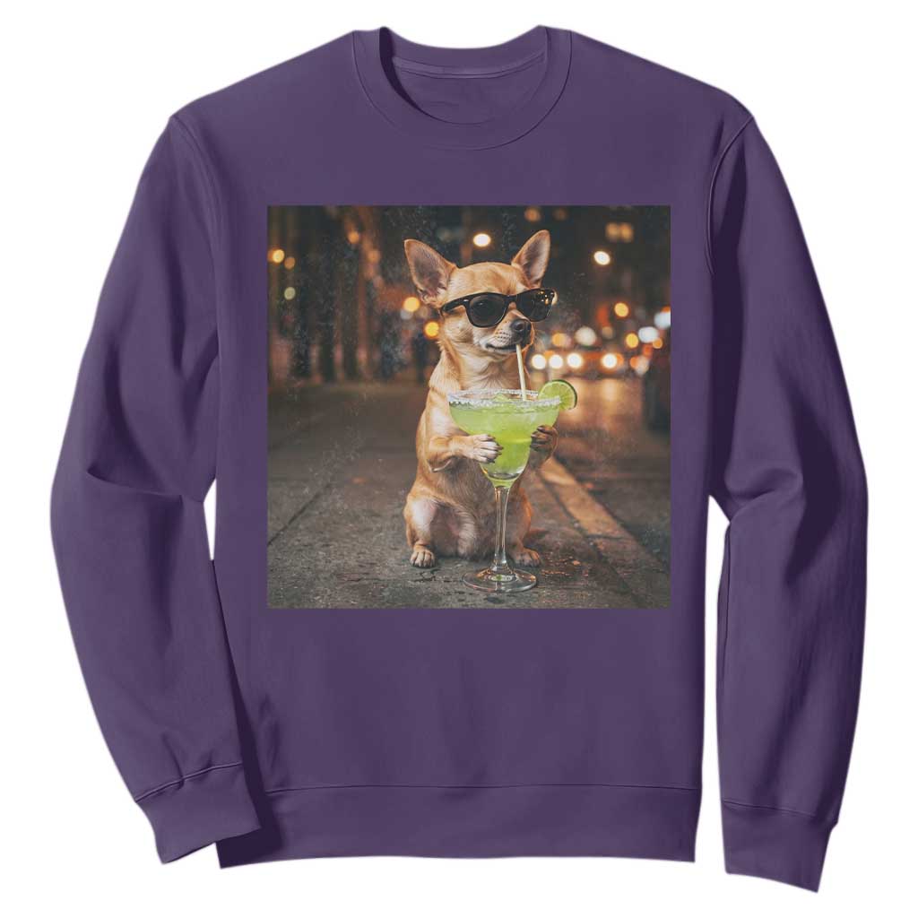 Cinco de Mayo Margarita Sweatshirt Funny Chihuahua Drinking Cocktail Mexican Fiesta Gift TS14 Purple Print Your Wear