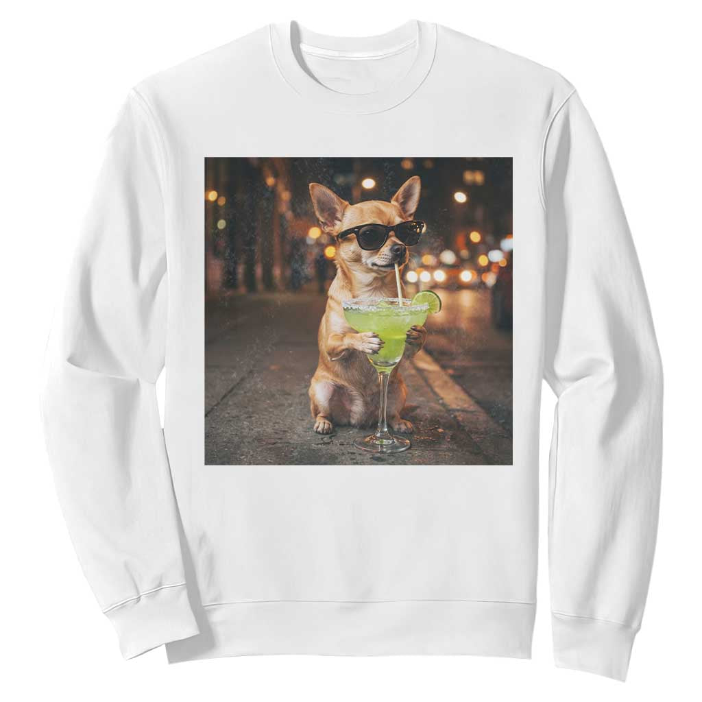 Cinco de Mayo Margarita Sweatshirt Funny Chihuahua Drinking Cocktail Mexican Fiesta Gift TS14 White Print Your Wear