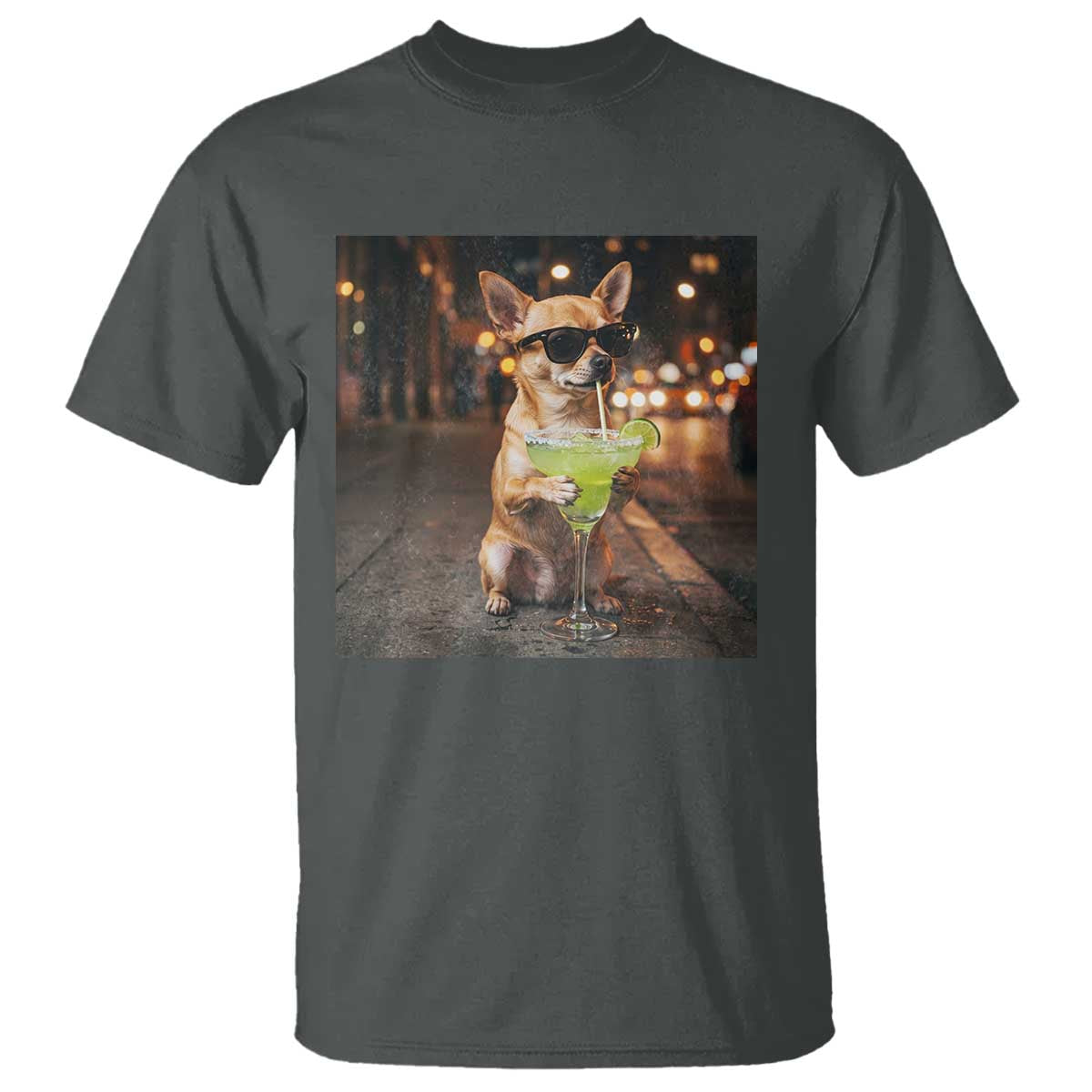 Cinco de Mayo Margarita T Shirt Funny Chihuahua Drinking Cocktail Mexican Fiesta Gift TS14 Dark Heather Print Your Wear