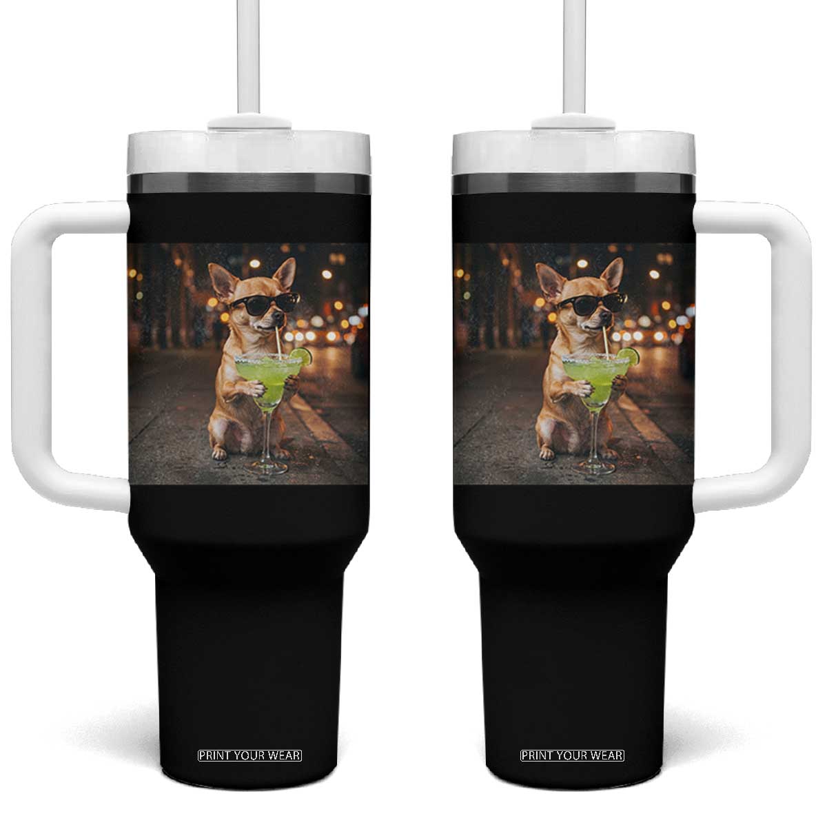 Cinco de Mayo Margarita Tumbler With Handle Funny Chihuahua Drinking Cocktail Mexican Fiesta Gift TS14 One Size: 40 oz Black Print Your Wear