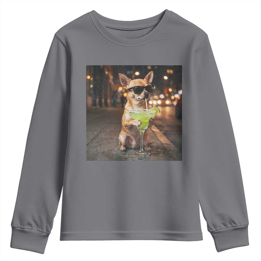 Cinco de Mayo Margarita Youth Sweatshirt Funny Chihuahua Drinking Cocktail Mexican Fiesta Gift TS14 Charcoal Print Your Wear