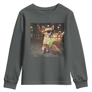 Cinco de Mayo Margarita Youth Sweatshirt Funny Chihuahua Drinking Cocktail Mexican Fiesta Gift TS14 Dark Heather Print Your Wear