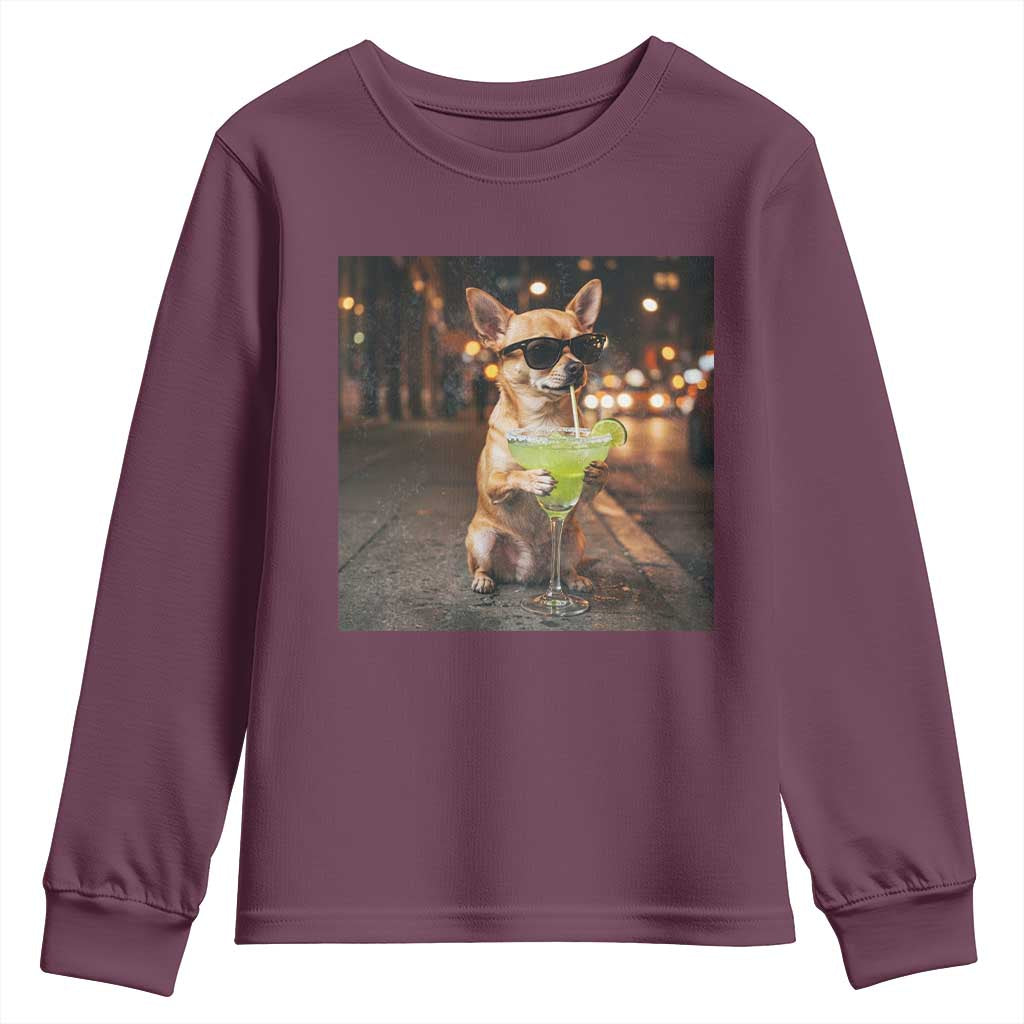 Cinco de Mayo Margarita Youth Sweatshirt Funny Chihuahua Drinking Cocktail Mexican Fiesta Gift TS14 Maroon Print Your Wear