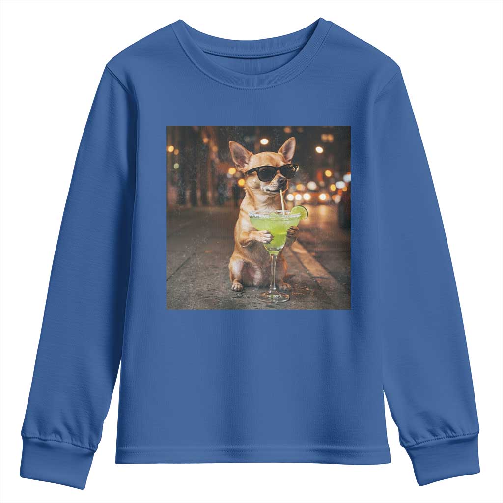 Cinco de Mayo Margarita Youth Sweatshirt Funny Chihuahua Drinking Cocktail Mexican Fiesta Gift TS14 Royal Blue Print Your Wear