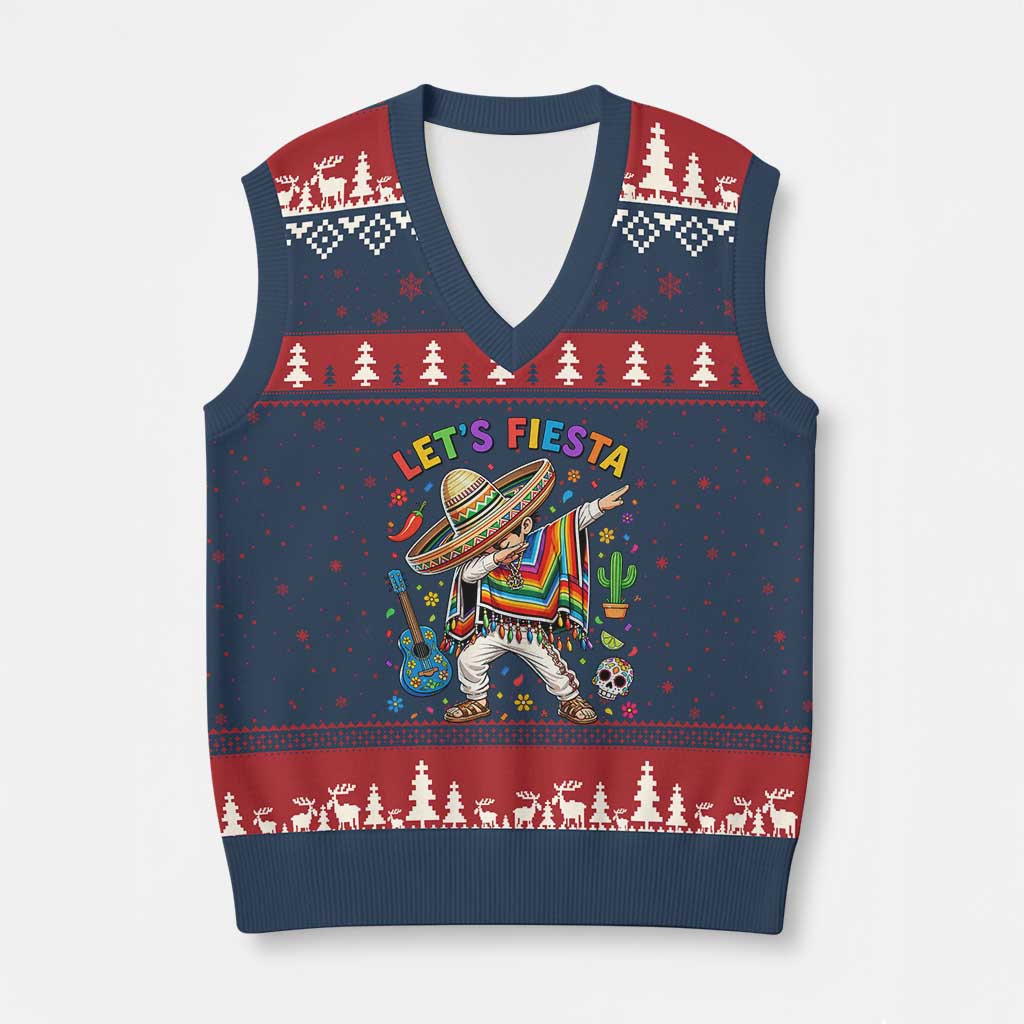Lets Fiesta V-Neck Knit Sweater Vest Funny Dabbing Boy Cinco De Mayo Fiesta TS14 Navy Red Print Your Wear