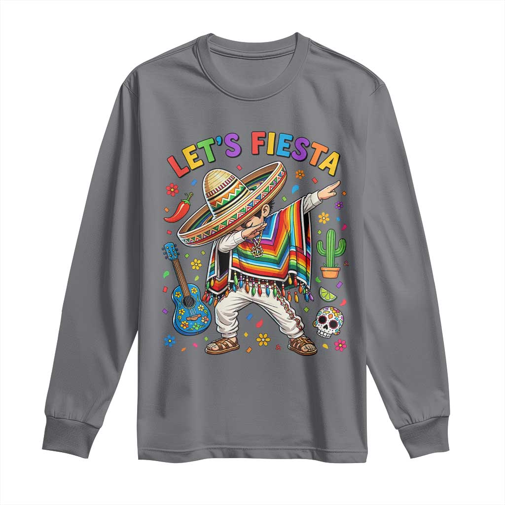 Lets Fiesta Long Sleeve Shirt Funny Dabbing Boy Cinco De Mayo Fiesta TS14 Charcoal Print Your Wear