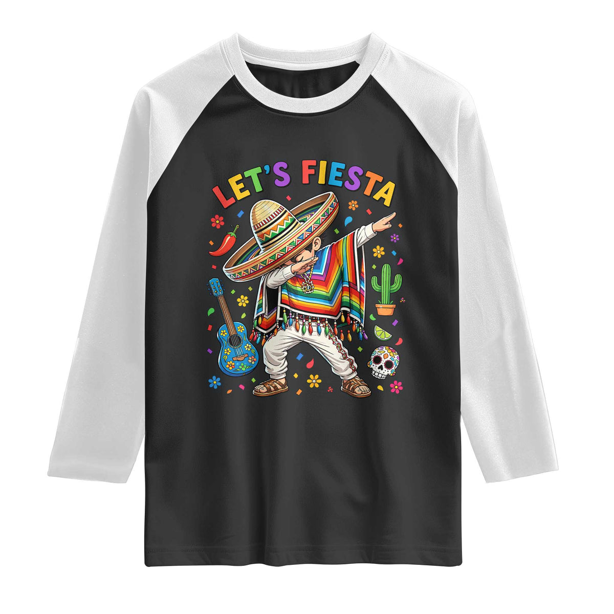 Lets Fiesta Raglan Shirt Funny Dabbing Boy Cinco De Mayo Fiesta TS14 Black White Print Your Wear