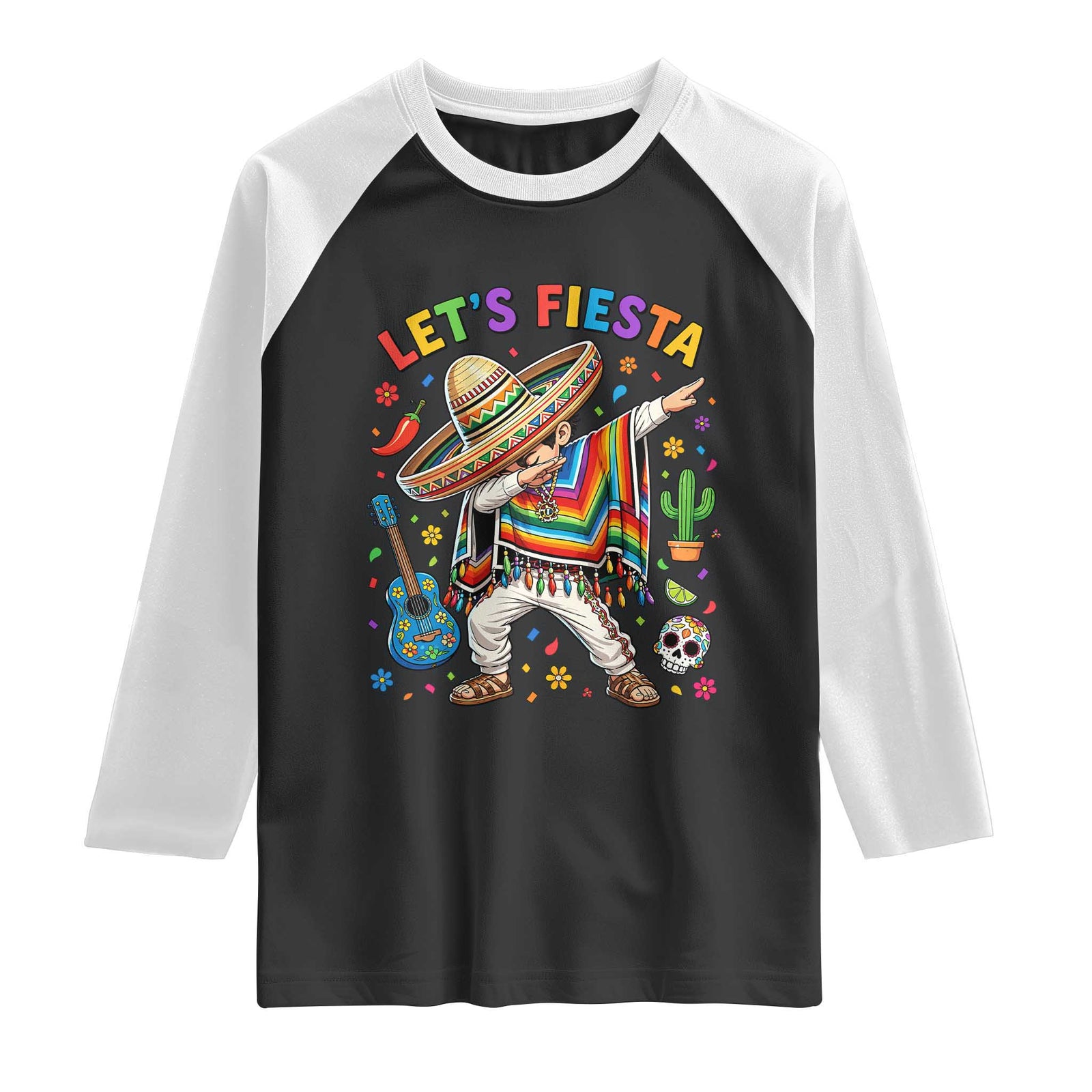 Lets Fiesta Raglan Shirt Funny Dabbing Boy Cinco De Mayo Fiesta TS14 Black White Print Your Wear
