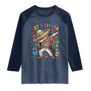 Lets Fiesta Raglan Shirt Funny Dabbing Boy Cinco De Mayo Fiesta TS14 Heather Denim Navy Print Your Wear