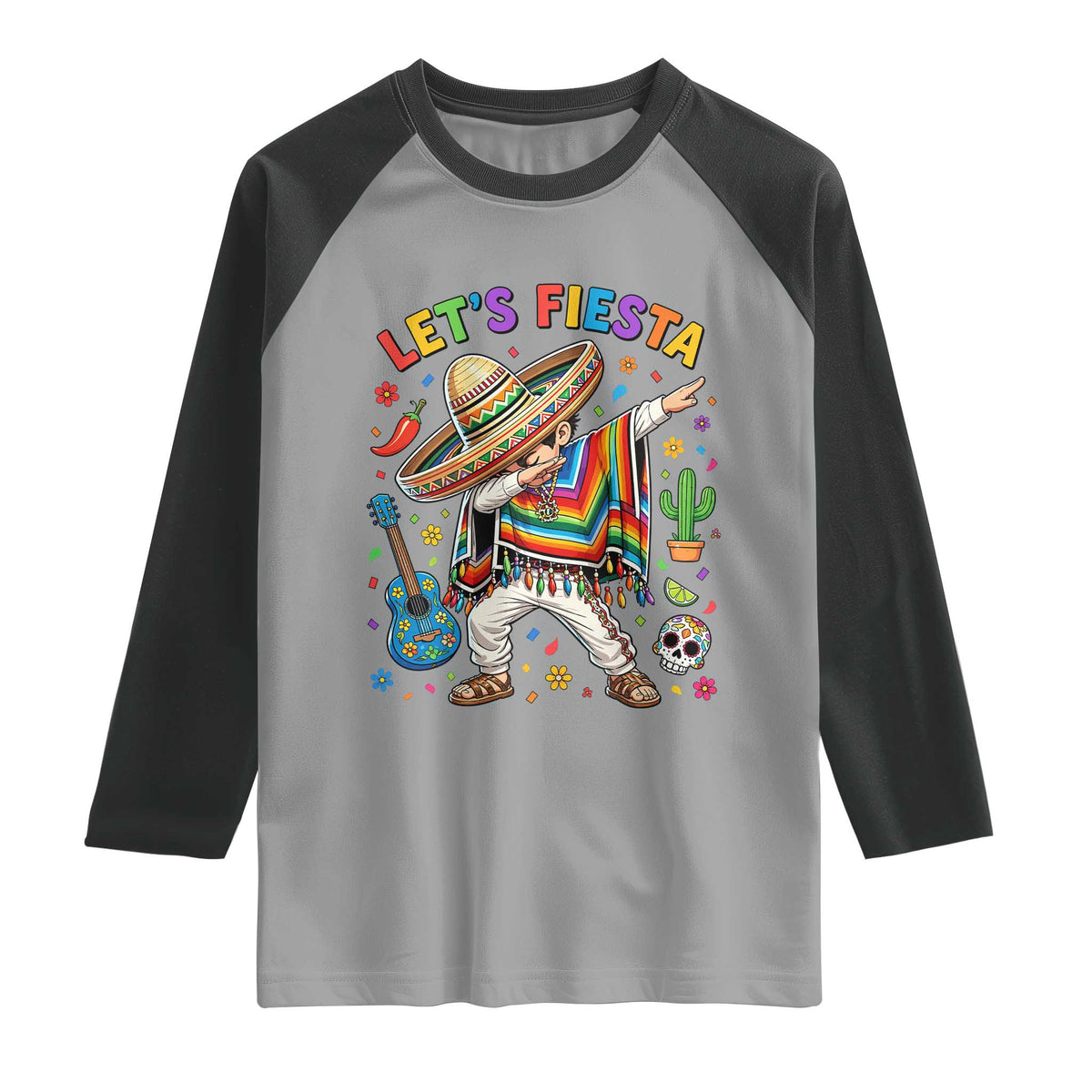 Lets Fiesta Raglan Shirt Funny Dabbing Boy Cinco De Mayo Fiesta TS14 Sport Gray Black Print Your Wear
