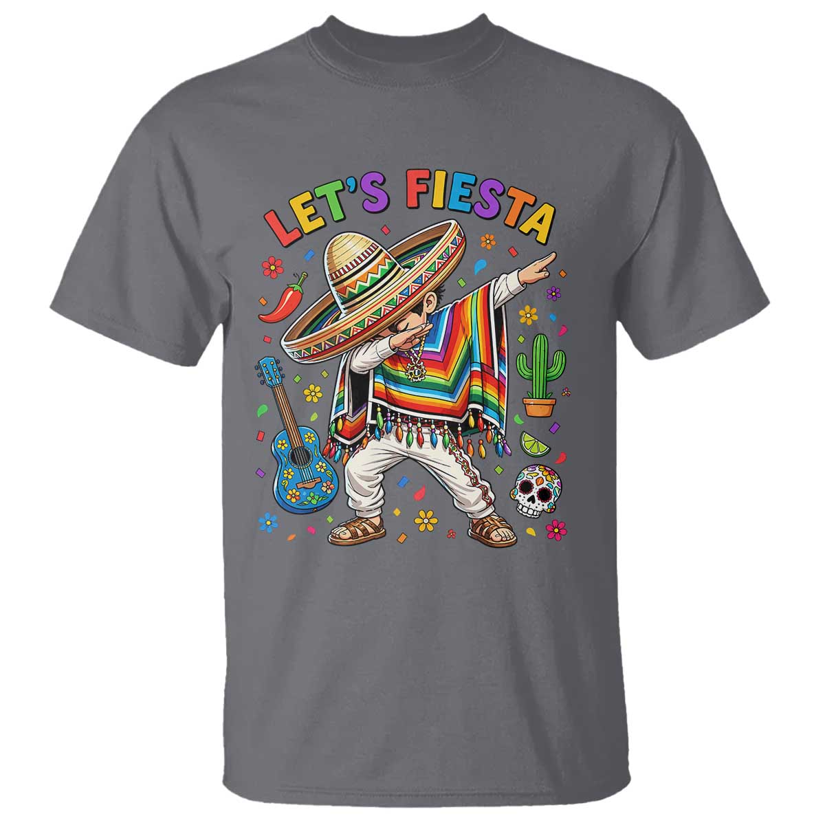 Lets Fiesta T Shirt Funny Dabbing Boy Cinco De Mayo Fiesta TS14 Charcoal Print Your Wear