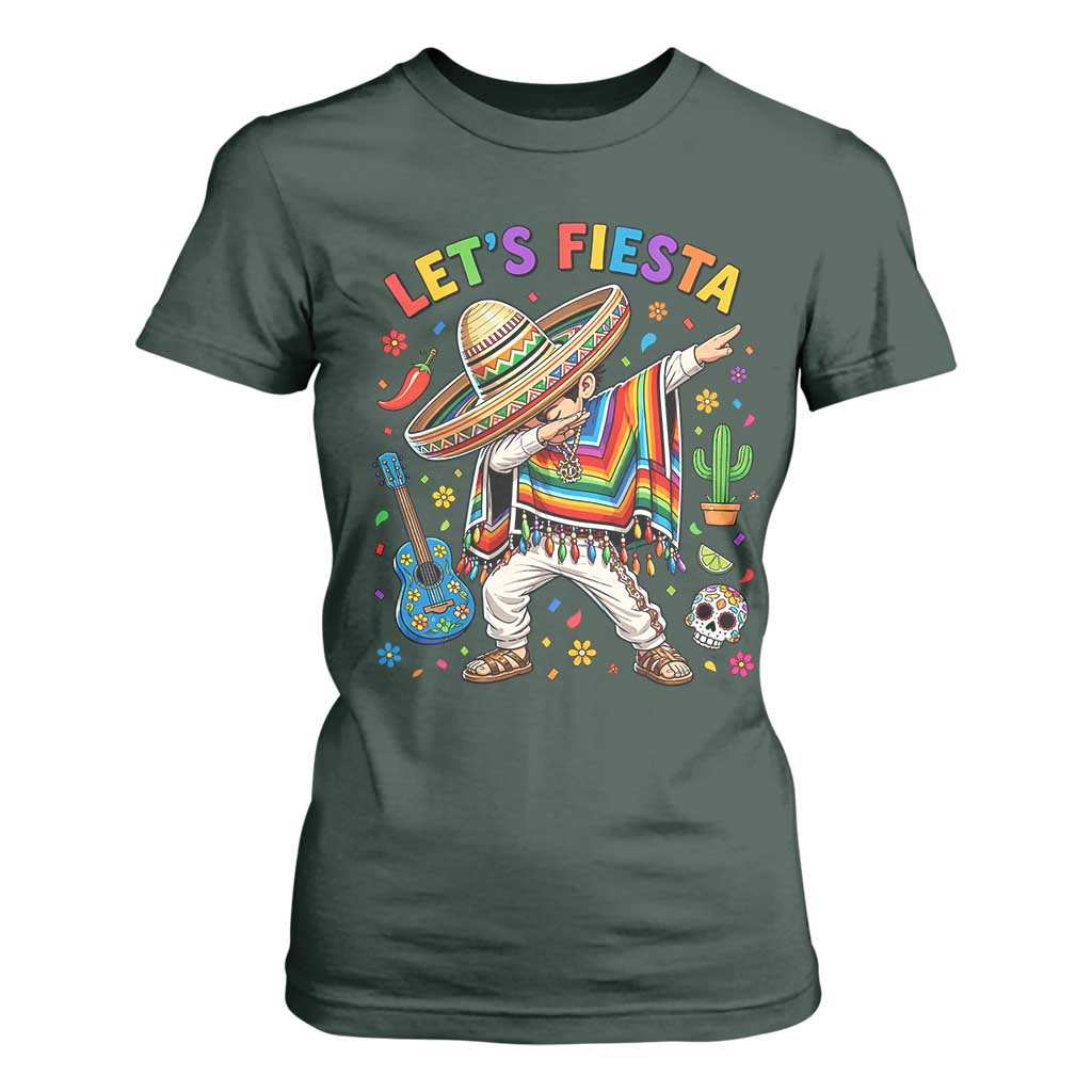 Lets Fiesta T Shirt For Women Funny Dabbing Boy Cinco De Mayo Fiesta TS14 Dark Forest Green Print Your Wear