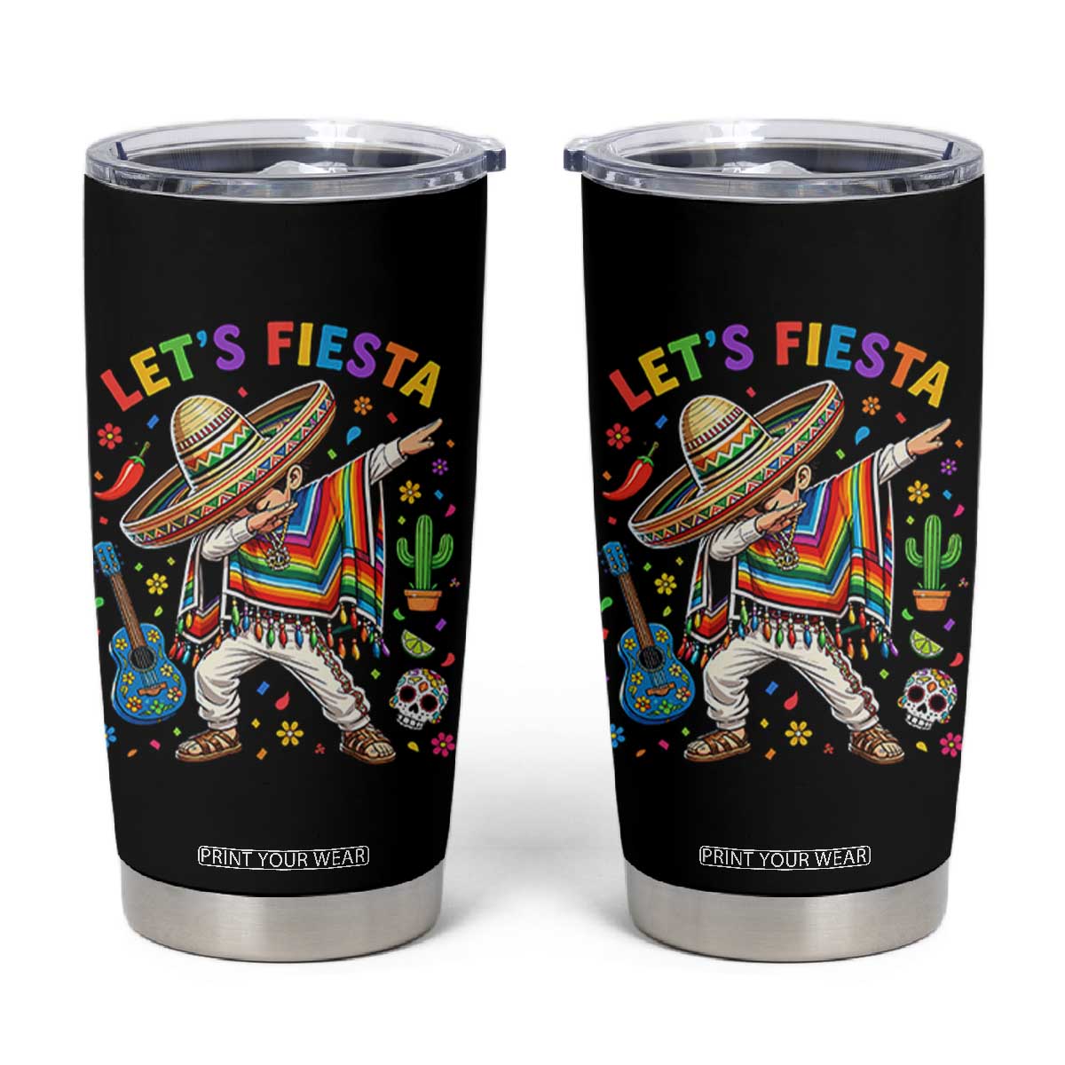 Lets Fiesta Tumbler Cup Funny Dabbing Boy Cinco De Mayo Fiesta TS14 Black Print Your Wear