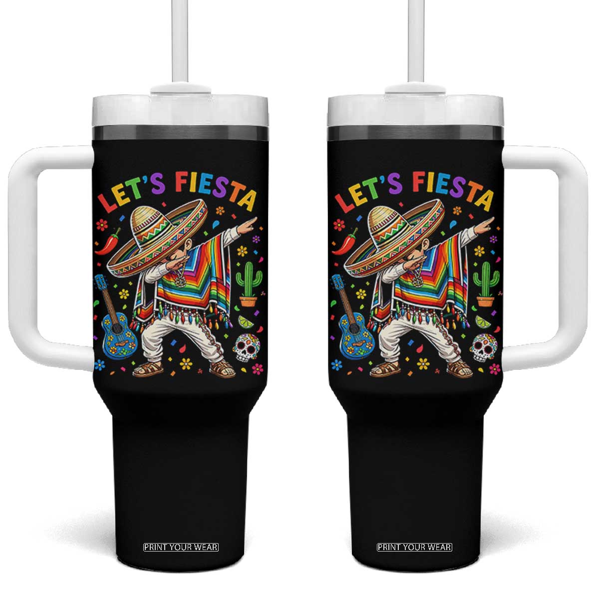 Lets Fiesta Tumbler With Handle Funny Dabbing Boy Cinco De Mayo Fiesta TS14 One Size: 40 oz Black Print Your Wear