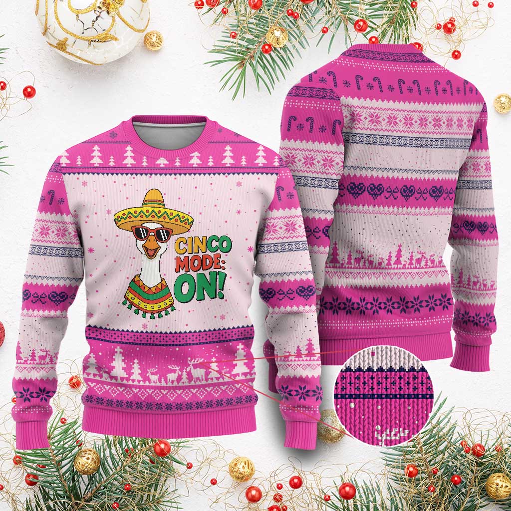 Cinco Mode On Ugly Christmas Sweater Silly Goose Cinco De Mayo Fiesta TS14 Hot Pink Print Your Wear