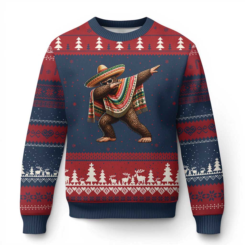 Funny Bigfoot Dabbing Cinco De Mayo Fiesta Ugly Christmas Sweater TS14 Navy Red Print Your Wear