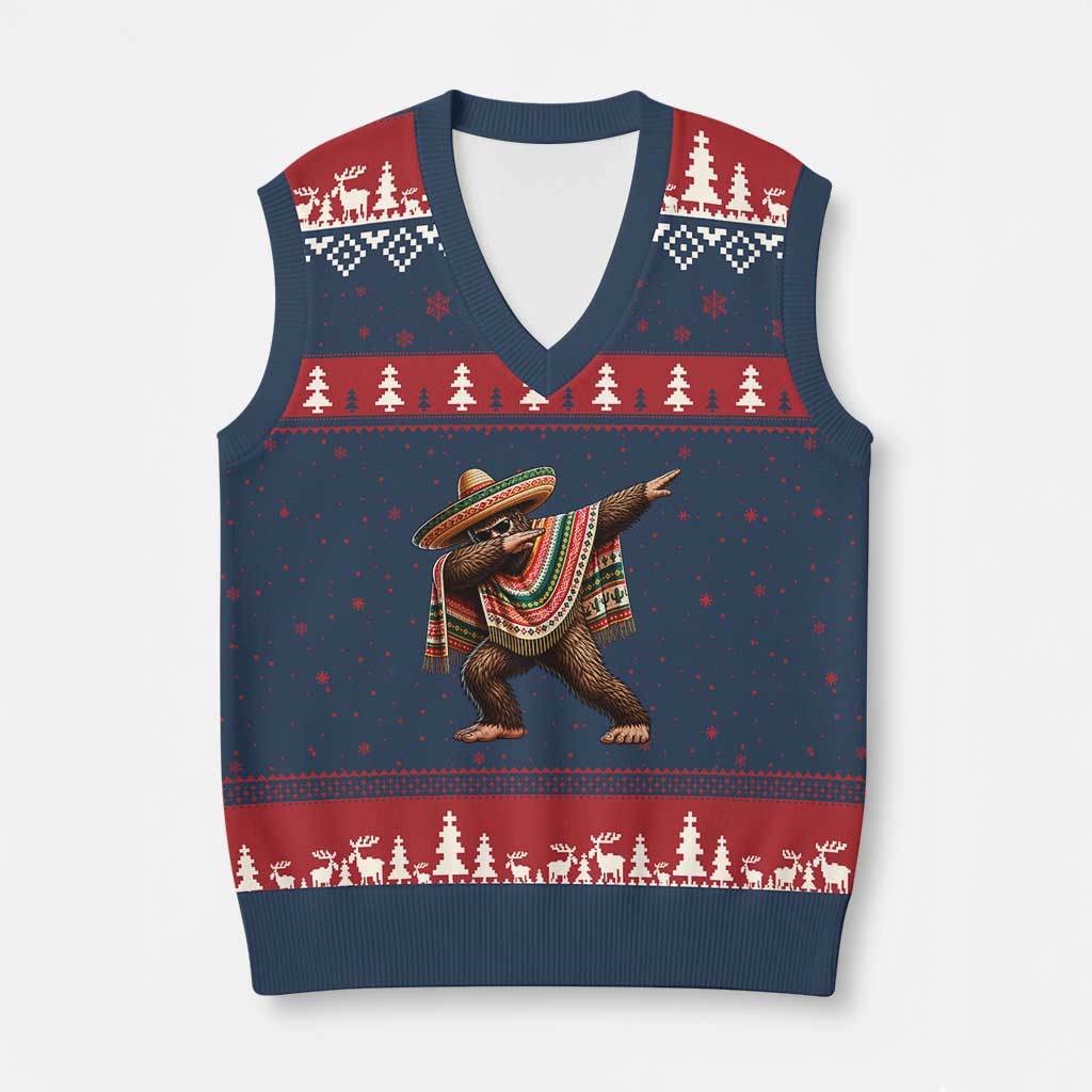 Funny Bigfoot Dabbing Cinco De Mayo Fiesta V-Neck Knit Sweater Vest TS14 Navy Red Print Your Wear