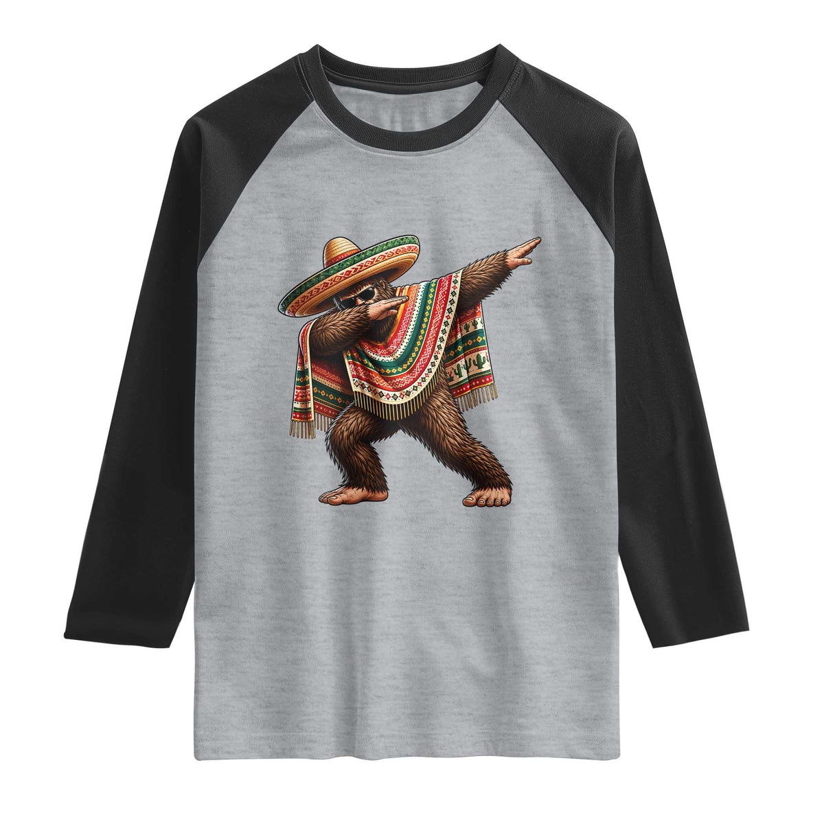 Funny Bigfoot Dabbing Cinco De Mayo Fiesta Raglan Shirt TS14 Heather Gray Black Print Your Wear