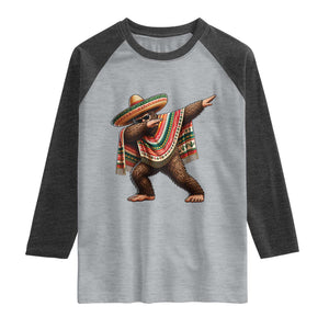 Funny Bigfoot Dabbing Cinco De Mayo Fiesta Raglan Shirt TS14 Heather Gray Heather Charcoal Print Your Wear
