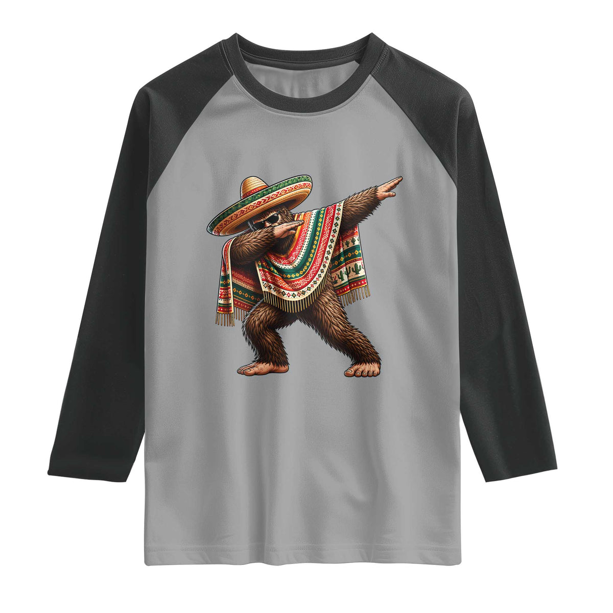 Funny Bigfoot Dabbing Cinco De Mayo Fiesta Raglan Shirt TS14 Sport Gray Black Print Your Wear