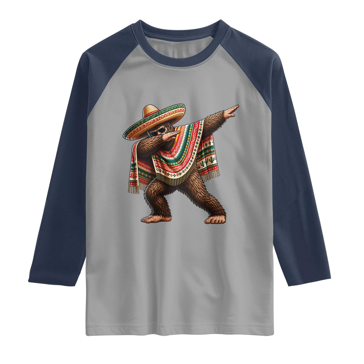Funny Bigfoot Dabbing Cinco De Mayo Fiesta Raglan Shirt TS14 Sport Gray Navy Print Your Wear