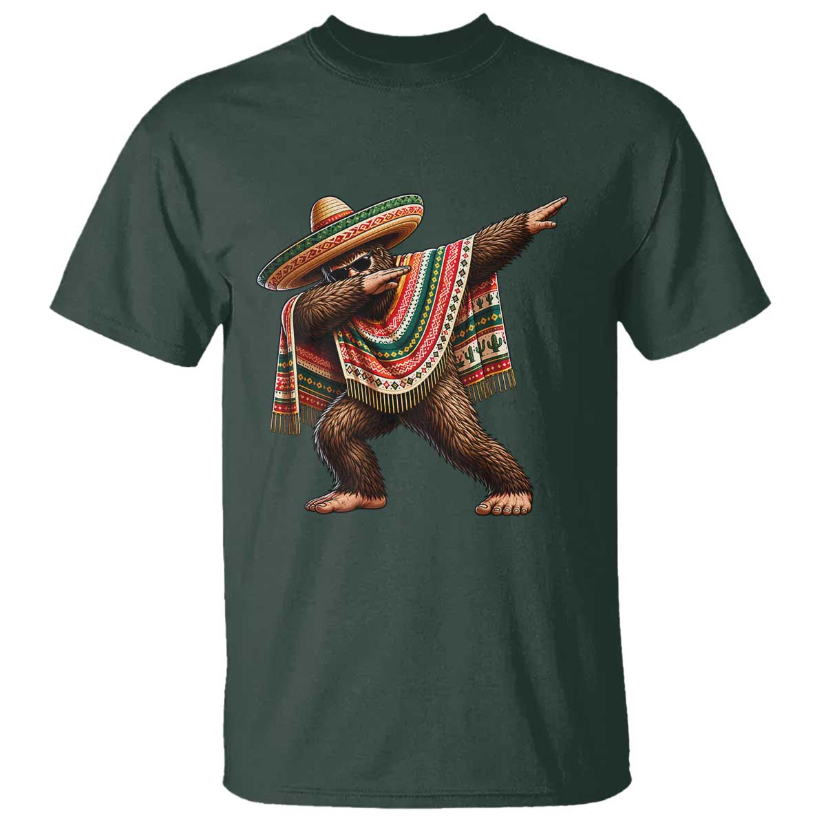 Funny Bigfoot Dabbing Cinco De Mayo Fiesta T Shirt TS14 Dark Forest Green Print Your Wear