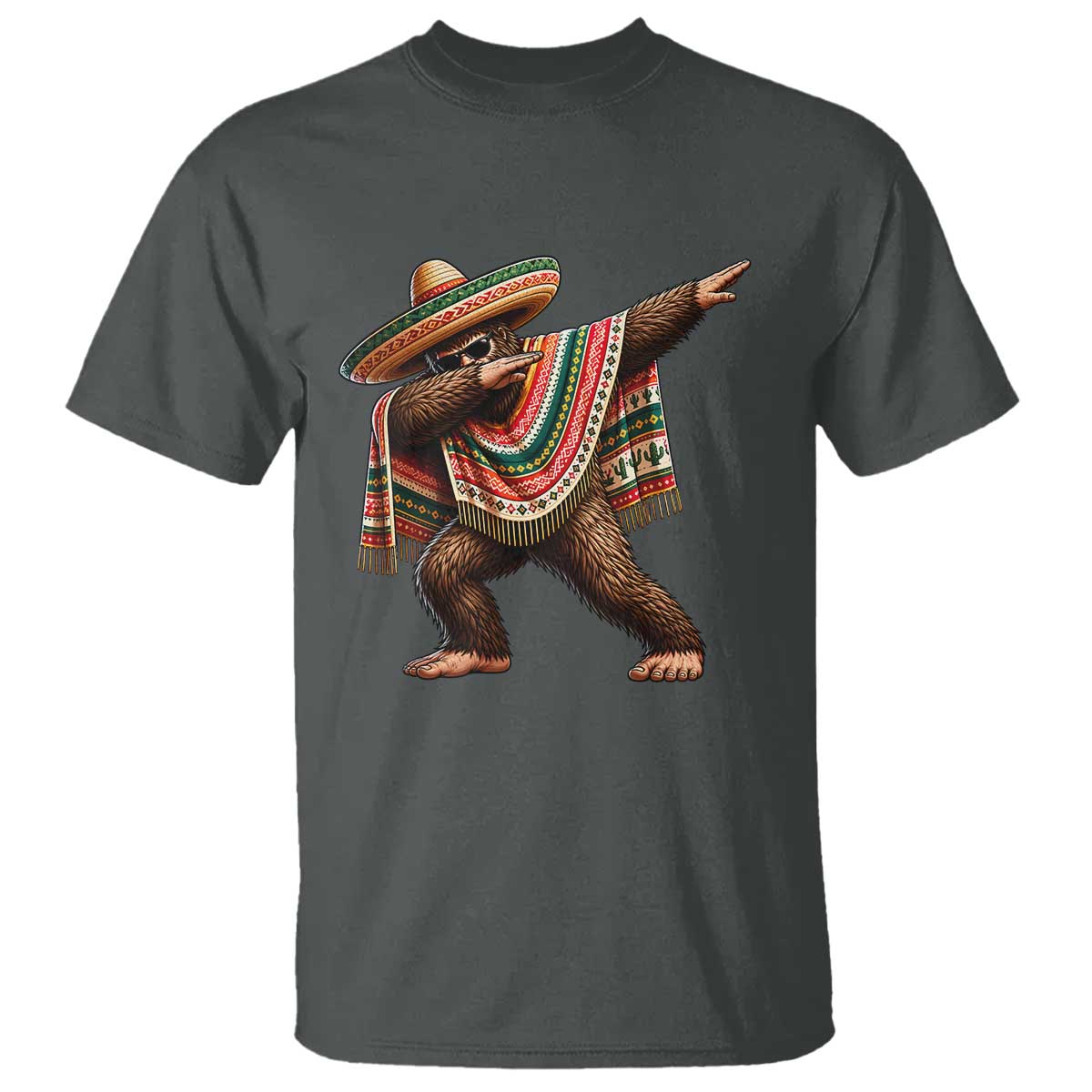 Funny Bigfoot Dabbing Cinco De Mayo Fiesta T Shirt TS14 Dark Heather Print Your Wear