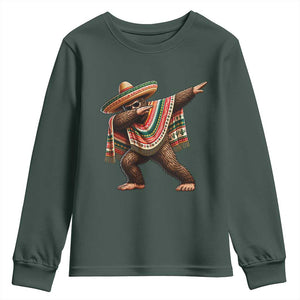 Funny Bigfoot Dabbing Cinco De Mayo Fiesta Youth Sweatshirt TS14 Dark Forest Green Print Your Wear