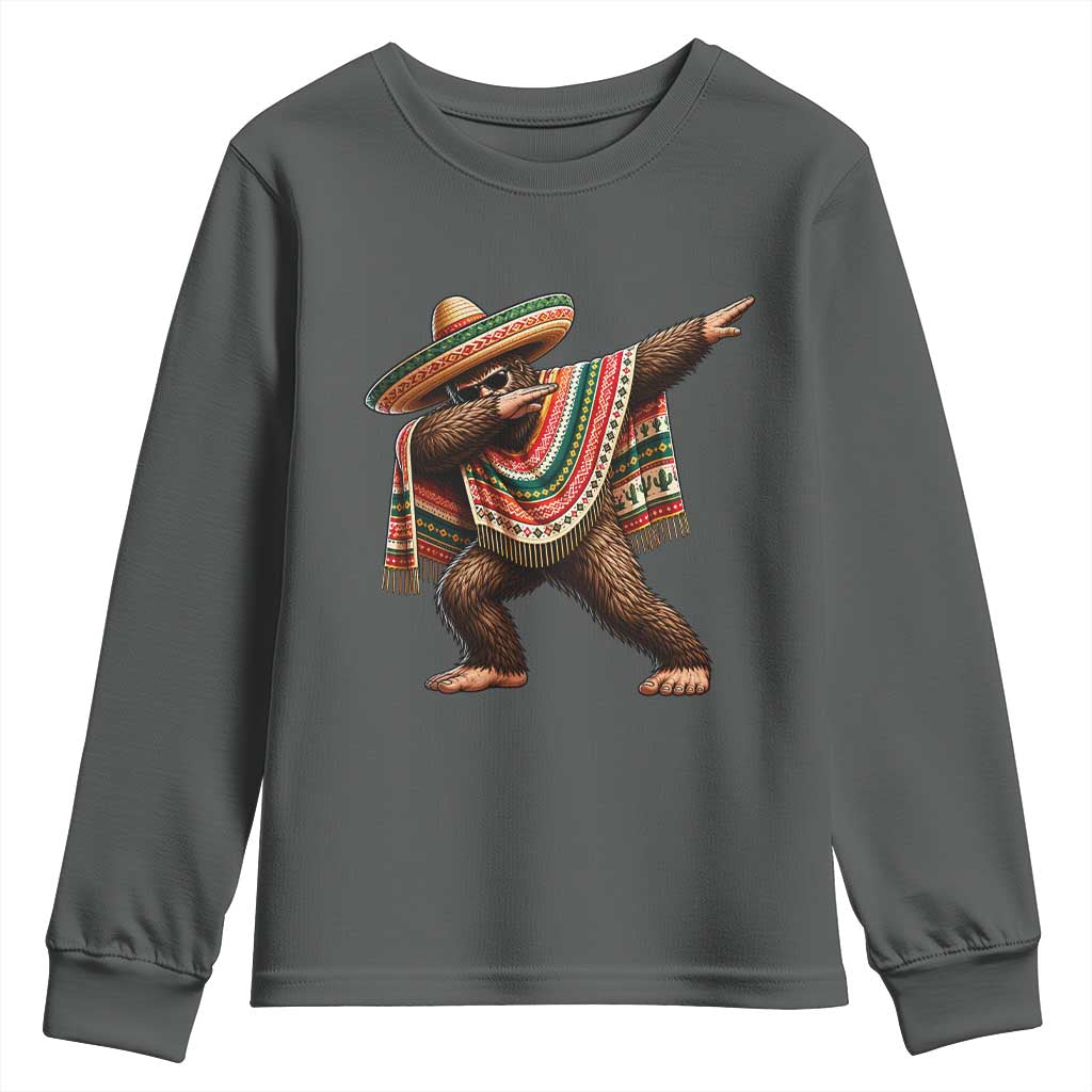 Funny Bigfoot Dabbing Cinco De Mayo Fiesta Youth Sweatshirt TS14 Dark Heather Print Your Wear