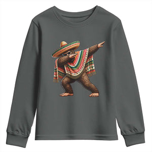 Funny Bigfoot Dabbing Cinco De Mayo Fiesta Youth Sweatshirt TS14 Dark Heather Print Your Wear