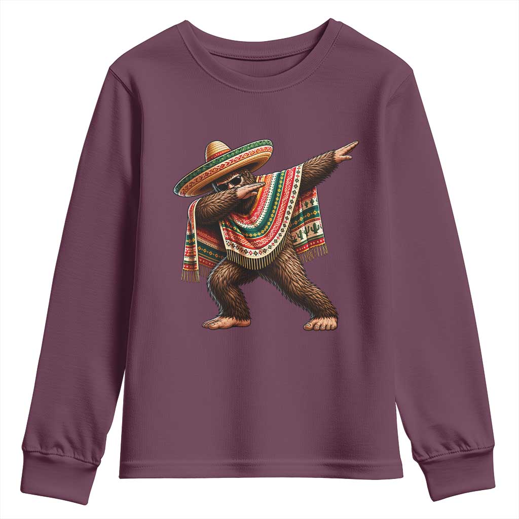 Funny Bigfoot Dabbing Cinco De Mayo Fiesta Youth Sweatshirt TS14 Maroon Print Your Wear