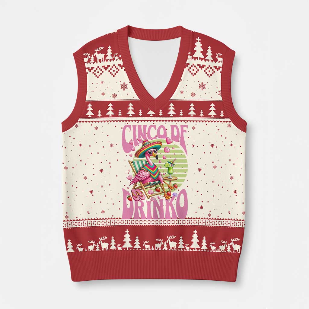 Cinco De Drinko Margarita V-Neck Knit Sweater Vest Funny Flamingo Fiesta TS14 Beige Red Print Your Wear