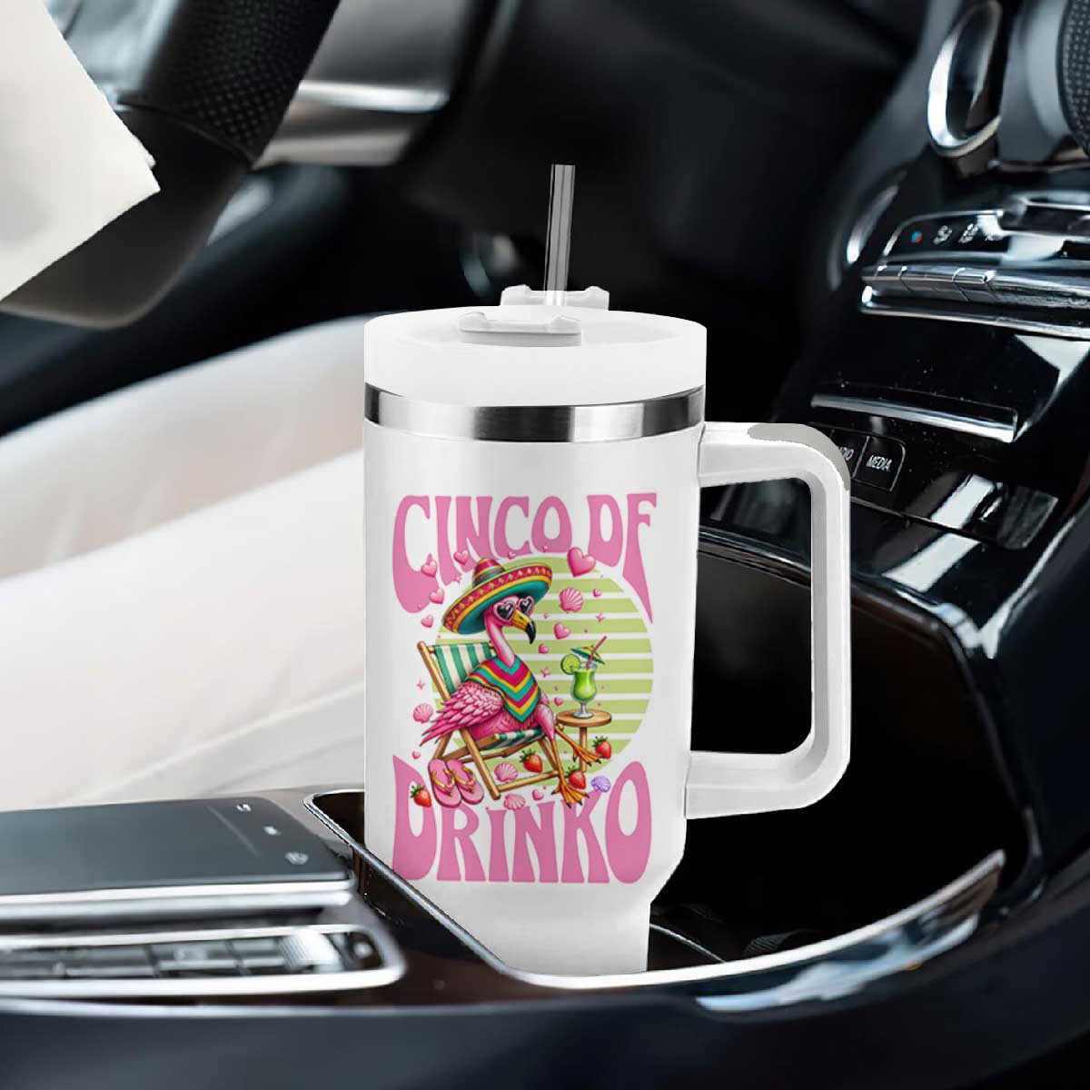 Cinco De Drinko Margarita Tumbler With Handle Funny Flamingo Fiesta TS14 Print Your Wear
