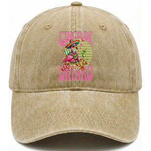 Cinco De Drinko Margarita Washed Cotton Baseball Cap Funny Flamingo Fiesta TS14 Print Your Wear