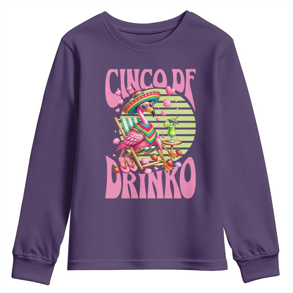 Cinco De Drinko Margarita Youth Sweatshirt Funny Flamingo Fiesta TS14 Purple Print Your Wear