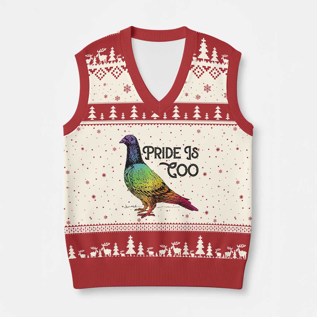 Pride Is Coo Pigeon V-Neck Knit Sweater Vest Funny LGBTQ Pride Month TS14 Beige Red Print Your Wear