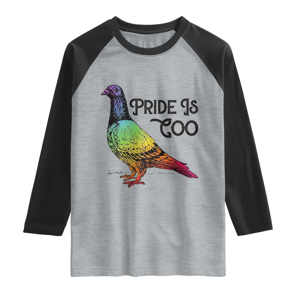 Pride Is Coo Pigeon Raglan Shirt Funny LGBTQ Pride Month TS14 Heather Gray Black Print Your Wear