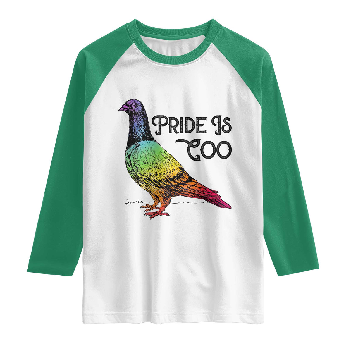 Pride Is Coo Pigeon Raglan Shirt Funny LGBTQ Pride Month TS14 White Kelly Green Print Your Wear