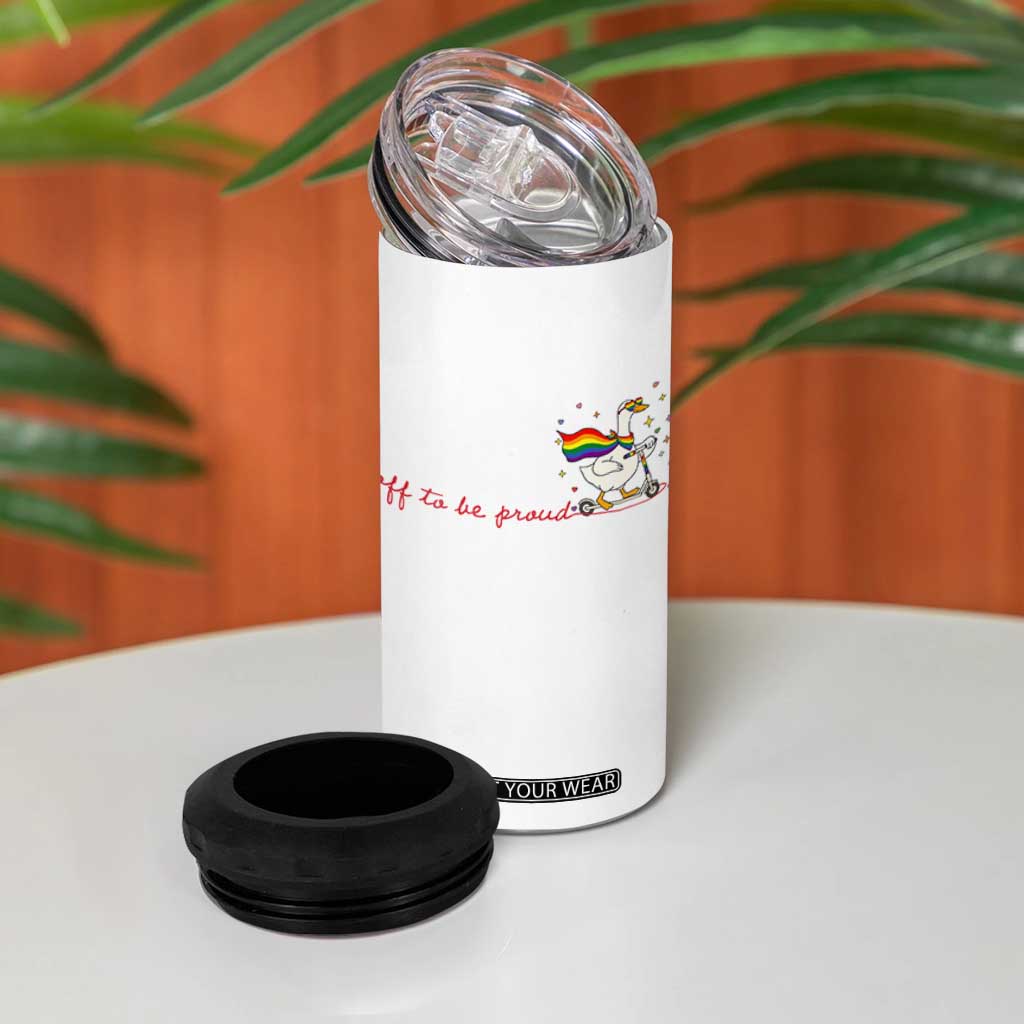 Silly Goose LGBTQ Pride 4 in 1 Can Cooler Tumbler Off To Be Proud