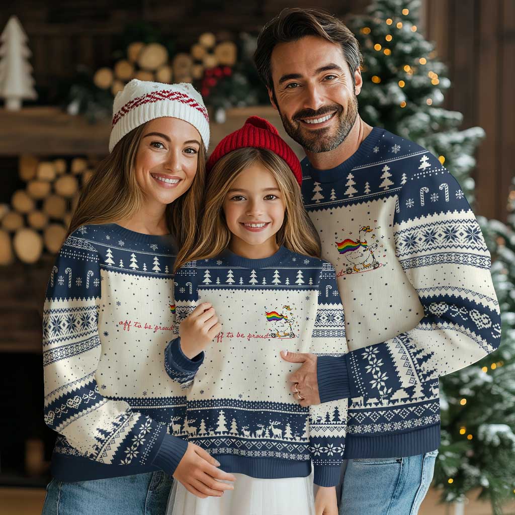 Silly Goose LGBTQ Pride Ugly Christmas Sweater Off To Be Proud