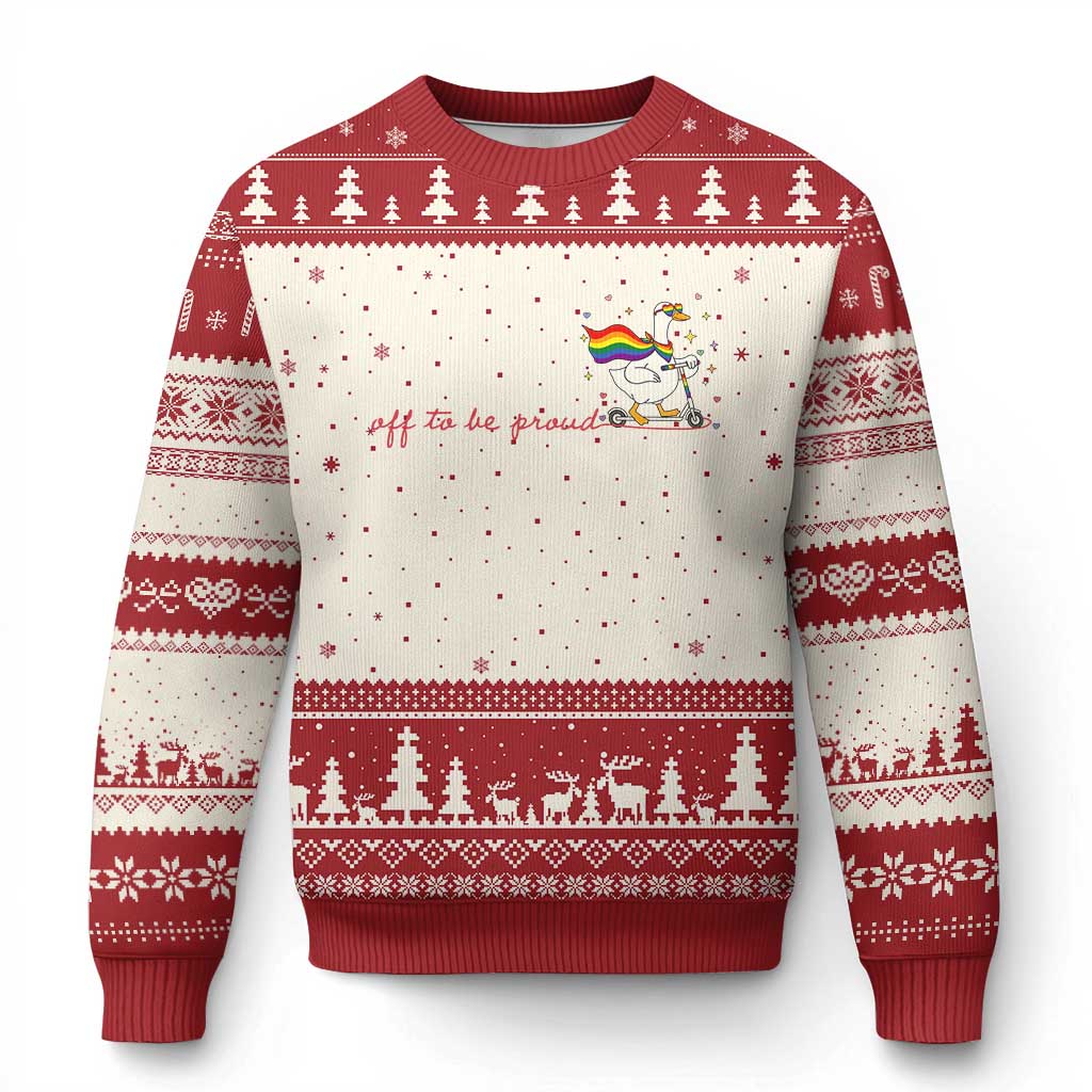 Silly Goose LGBTQ Pride Ugly Christmas Sweater Off To Be Proud