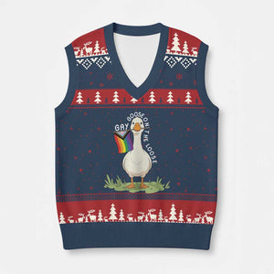 Silly Goose LGBTQ Rainbow V-Neck Knit Sweater Vest Funny Gay Pride Month