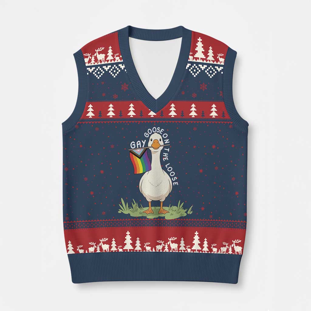 Silly Goose LGBTQ Rainbow V-Neck Knit Sweater Vest Funny Gay Pride Month TS14 Navy Red Print Your Wear