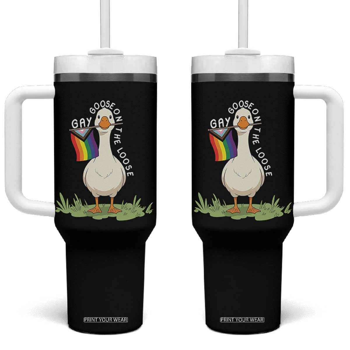 Silly Goose LGBTQ Rainbow Tumbler With Handle Funny Gay Pride Month TS14 One Size: 40 oz Black Print Your Wear