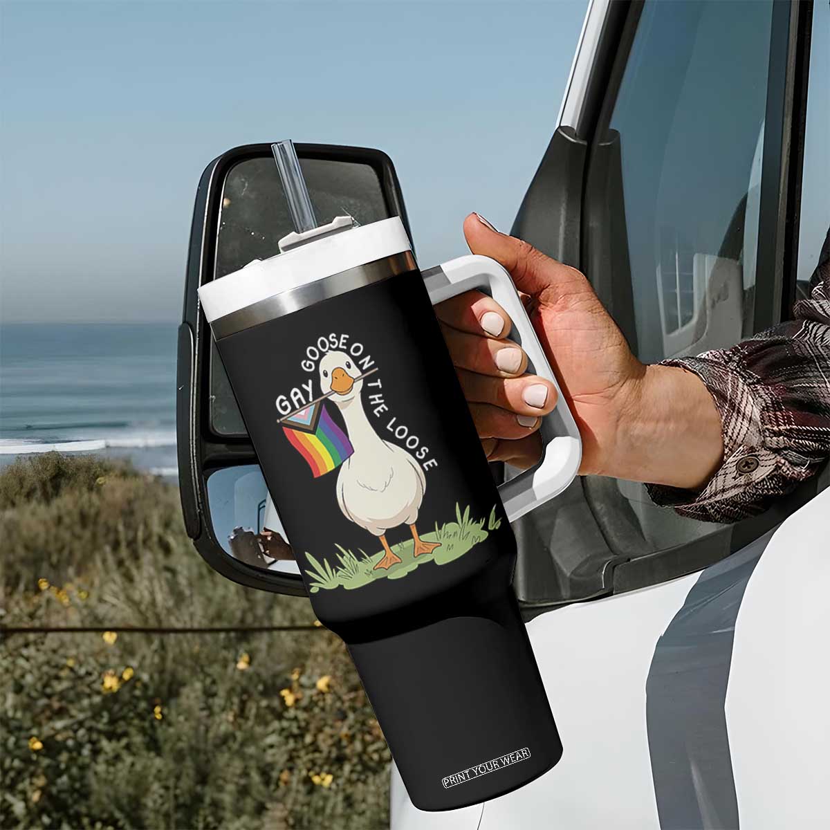 Silly Goose LGBTQ Rainbow Tumbler With Handle Funny Gay Pride Month
